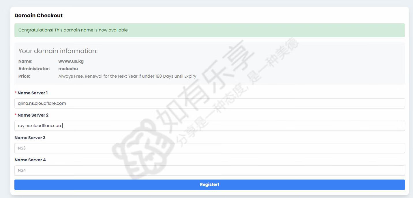 图片[2]-免费域名US.KG注册支持接入CF，有效期1年，可免费延期-新州信息